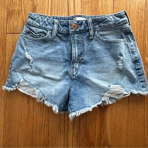 SO Juniors Super High Rise Denim Cutoff Shorts 7 28W Blue Distressed Stretch